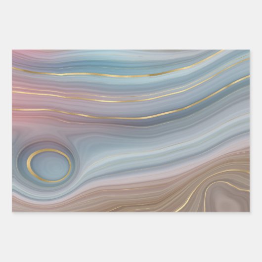 Luxe Strata | Dusty Slate Blue Taupe Pink Agate Geschenkpapier Set (Vorderseite 2)