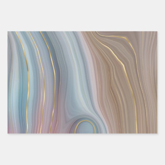 Luxe Strata | Dusty Slate Blue Taupe Pink Agate Geschenkpapier Set (Vorderseite)