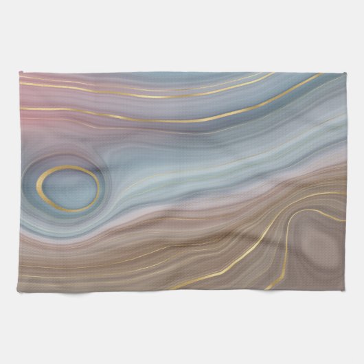 Luxe Strata | Dusty Slate Blue Taupe Pink Agate Geschirrtuch (Horizontal)