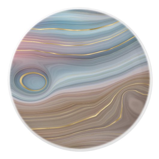 Luxe Strata | Dusty Slate Blue Taupe Pink Agate Keramikknauf (Vorderseite)