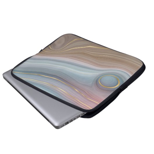 Luxe Strata | Dusty Slate Blue Taupe Pink Agate Laptopschutzhülle (Vorne Knopf)