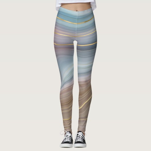 Luxe Strata | Dusty Slate Blue Taupe Pink Agate Leggings (Vorderseite)