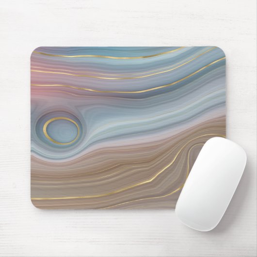Luxe Strata | Dusty Slate Blue Taupe Pink Agate Mousepad (Mit Mouse)
