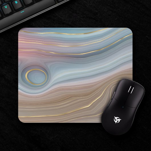 Luxe Strata | Dusty Slate Blue Taupe Pink Agate Mousepad