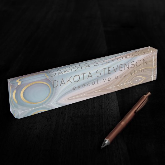 Luxe Strata | Dusty Slate Blue Taupe Pink Agate Namensplakette