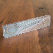 Luxe Strata | Dusty Slate Blue Taupe Pink Agate Namensplakette (Seite)