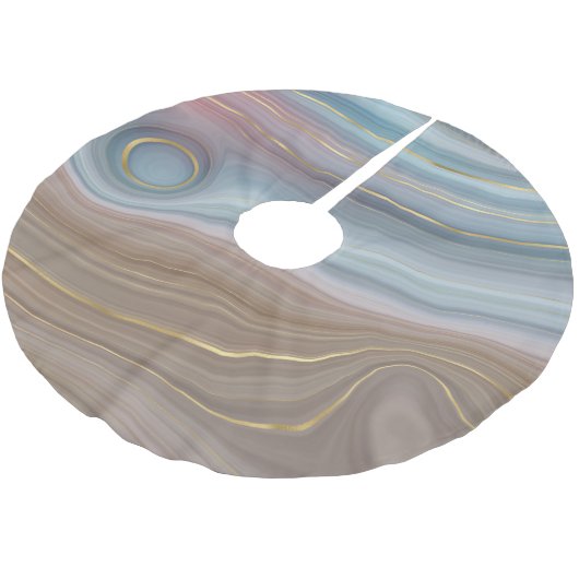 Luxe Strata | Dusty Slate Blue Taupe Pink Agate Polyester Weihnachtsbaumdecke (Schrägansicht)