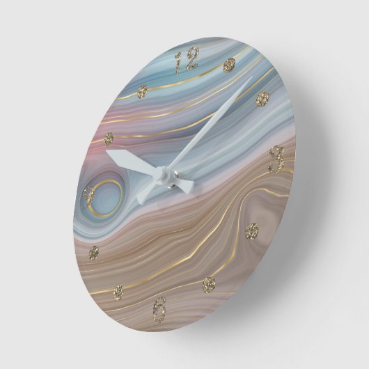 Luxe Strata | Dusty Slate Blue Taupe Pink Agate Runde Wanduhr (Winkel)