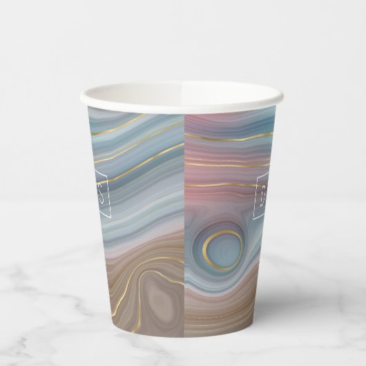 Luxe Strata | Slate Blue Taupe Pink Agate Monogram Pappbecher (Links)