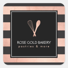 Luxe Stripte Rose Gold Whisk Spoon Logo Bäckerei I Quadratischer Aufkleber