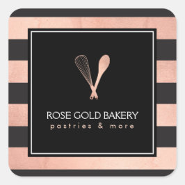 Luxe Stripte Rose Gold Whisk Spoon Logo Bäckerei I Quadratischer Aufkleber