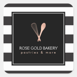 Luxe Stripte Rose Gold Whisk Spoon Logo Bäckerei Quadratischer Aufkleber
