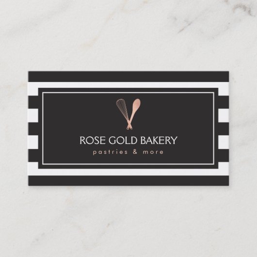 Luxe Stripte Rose Gold Whisk Spoon Logo Bäckerei Visitenkarte (Vorderseite)