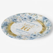 Luxe Sweet 16 Dusty Blue Gold Glitzer Table Teller (Schrägansicht)