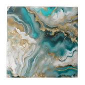 Luxe Teal Turquoise & Gold Agate Marble Fluid Art Fliese (Vorderseite)