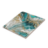 Luxe Teal Turquoise & Gold Agate Marble Fluid Art Fliese (Seite)