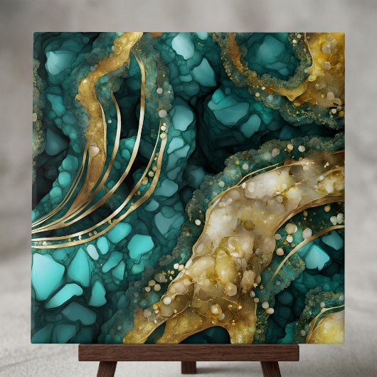 Luxe Teal Turquoise Liquid Gold Marble Agate Geode Fliese
