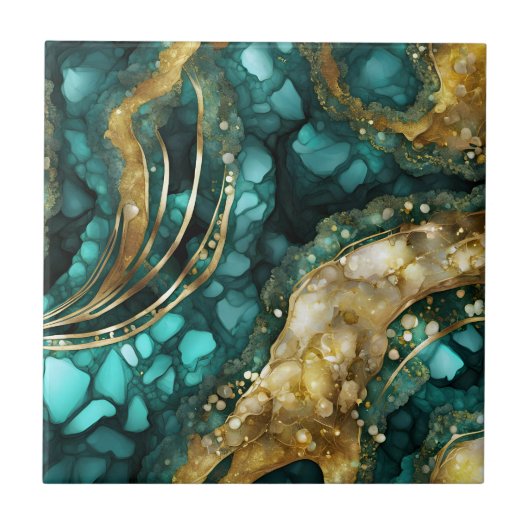 Luxe Teal Turquoise Liquid Gold Marble Agate Geode Fliese (Vorderseite)