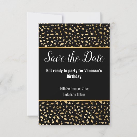 LUXE TIERDRUCKER SCHWARZER GLITZER SAVE THE DATE RSVP KARTE (Vorderseite)