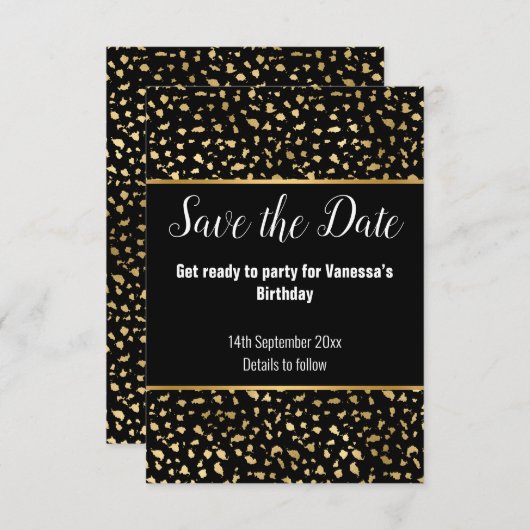 LUXE TIERDRUCKER SCHWARZER GLITZER SAVE THE DATE RSVP KARTE (Vorne/Hinten)