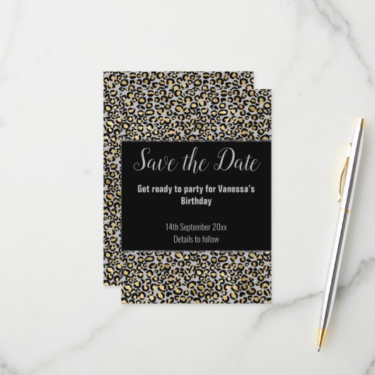 LUXE TIERDRUCKGRAFIK GLITZER SAVE THE DATE RSVP KARTE (Vorderseite/Rückseite Beispiel)