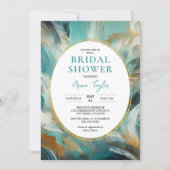 Luxe Turquoise Gold Brushstroke Bridal Shower Einladung (Vorderseite)