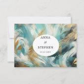 Luxe Turquoise Gold Brushstroke RSVP Karte (Rückseite)