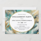 Luxe Turquoise Gold Brushstrokes Engagement Party Einladung (Vorderseite)
