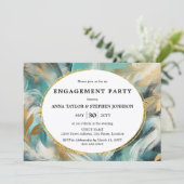 Luxe Turquoise Gold Brushstrokes Engagement Party Einladung (Stehend Vorderseite)