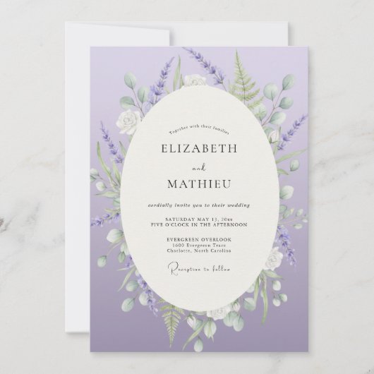 Luxe-Veilchen-Aquarell-Hochzeit Einladung (Vorderseite)