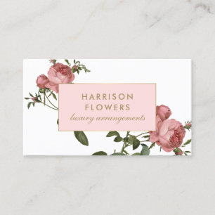 Luxe Vintage Florals Rosa und Weiß Visitenkarte