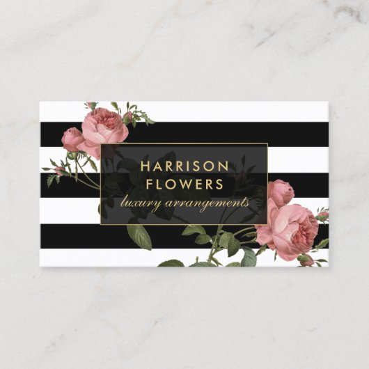 Luxe Vintage Streifen und Florals Visitenkarte (Vorderseite)