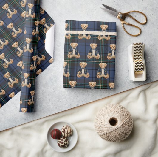 Luxe Vornehme Karo-Teddybär Geschenkpapier (Handwerk)