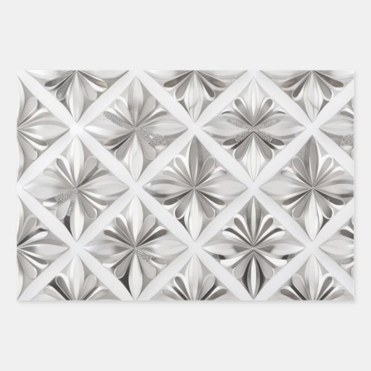 Luxe Weißmarmor Silver Glitzer Wrapping Paper Geschenkpapier Set (Vorderseite)