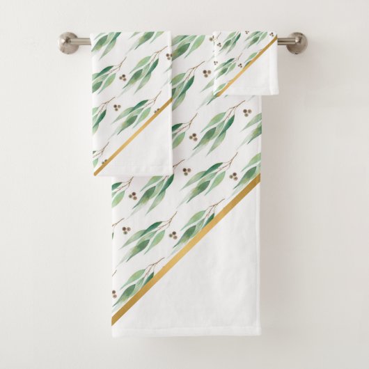 LUXE WHITE EUCALYPTUS GOLD BATH TOWEL SET (Insitu)