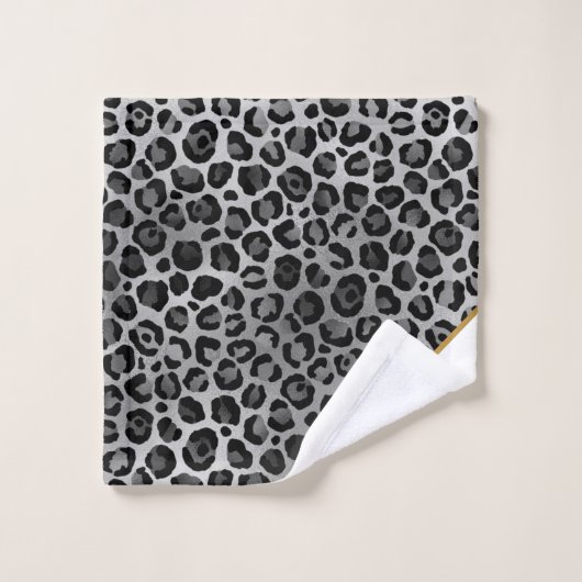 LUXE WHITE GRAY LEOPARD GOLD BATH TOWEL SET (Waschlappen)
