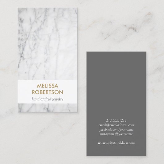 Luxe White Marble für Juwelier Designer Visitenkarte (Vorne/Hinten)
