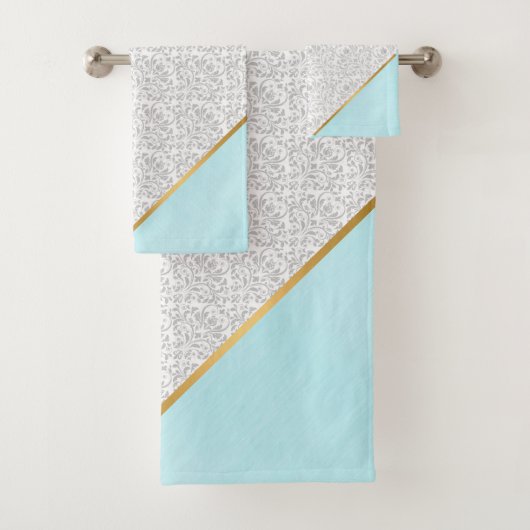 LUXE WHUE VINTAGE BLUE GOLD BATH TOWEL SET (Insitu)