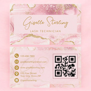 Luxe-Wimperntechnikerin Blush Pink Gold Achat QR-C Visitenkarte