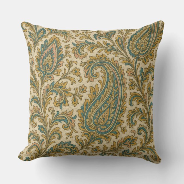LuxeLayers Paisley Elegance Throw Kissen Aquamarin (Vorderseite)