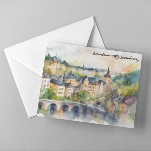 Luxembourg City Watercolor Painting Panorama View Postkarte