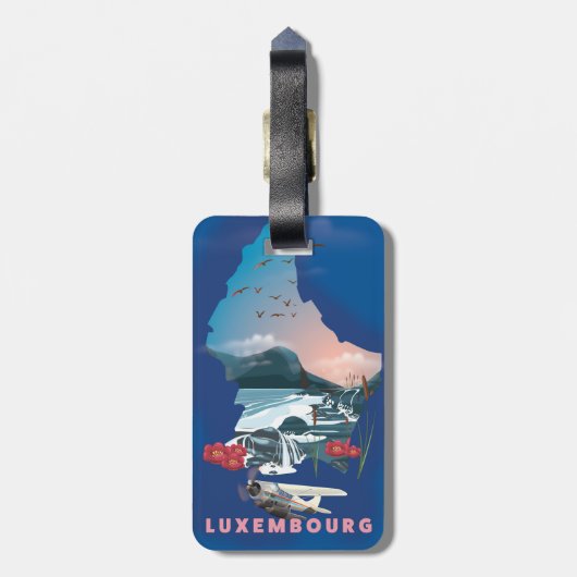 Luxembourg Map illustriertes Reiseplakat. Gepäckanhänger (Rückseite vertikal)