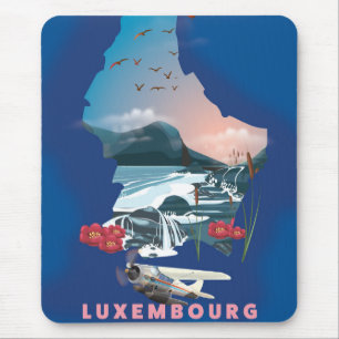 Luxembourg Map illustriertes Reiseplakat. Mousepad