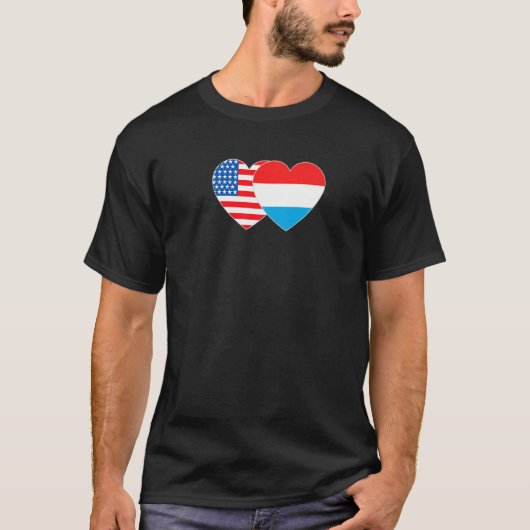 Luxembourg & USA Flag Twin Heart for Luxembourgian T-Shirt (Vorderseite)