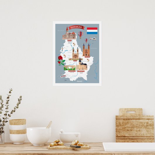 Luxemburg Cartoon Map Poster (Küche)
