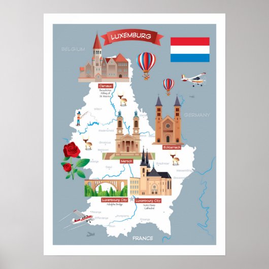 Luxemburg Cartoon Map Poster (Vorne)