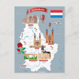 Luxemburg Cartoon Map Postkarte