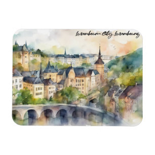 Luxemburg Stadt Aquarellmalerei Panoramablick Magnet