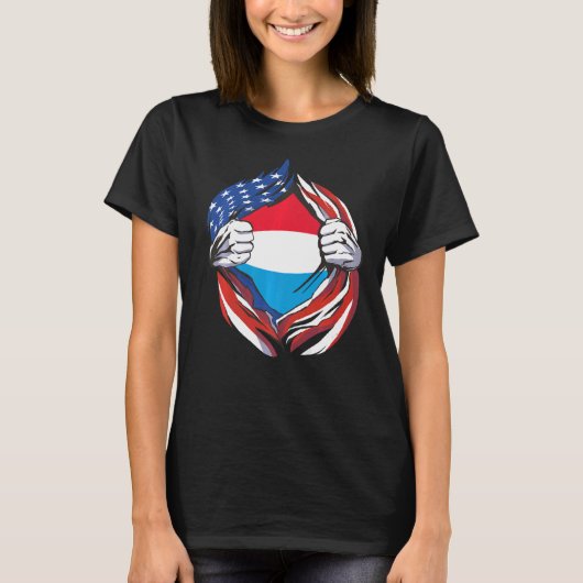 Luxemburger Flagge Amerikas Stolz auf mein Luxembu T-Shirt (Vorderseite)