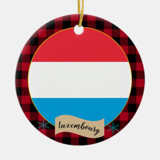 Luxemburgische Flagge, karierter roter Büffel, pat Keramik Ornament (Vorne)